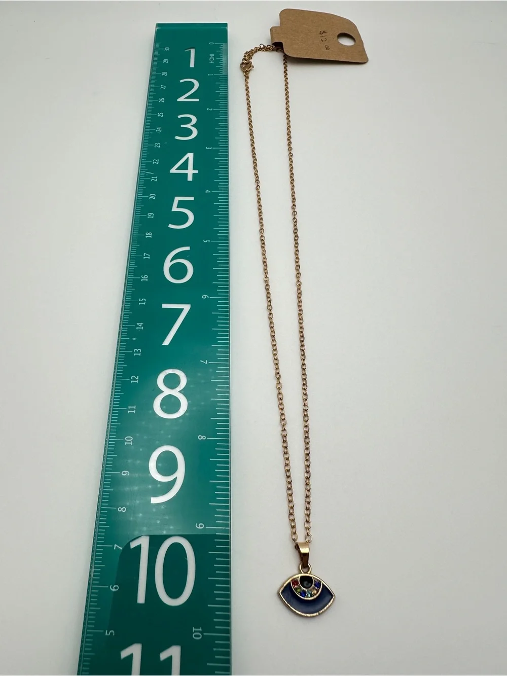 Gold-Tone Evil Eye Pendant Necklace with Blue Enamel and Multicolor Stones